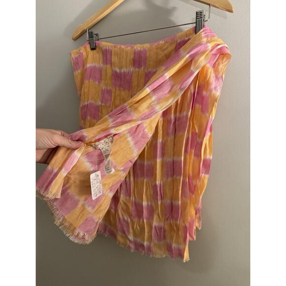 Free People Scarf Pink Orange Checkered Long Wrap Scarf Lightweight NWT - Picture 5 of 6